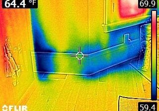 A thermal image of the floor in a house.